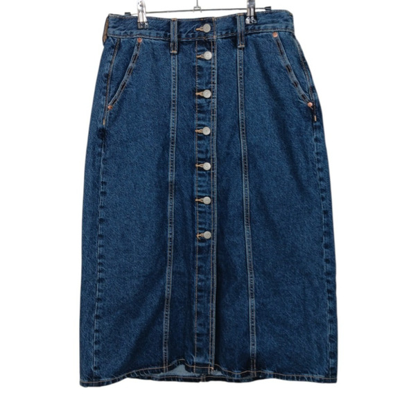 New Old Navy Denim Skirt Size 8 Button Front Midi Blue Jean High Waist - Picture 3 of 16